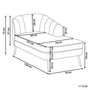 Chaise longue Velluto Beige Chiaro Rivestimento Gambe In Metallo nero versione sinistra