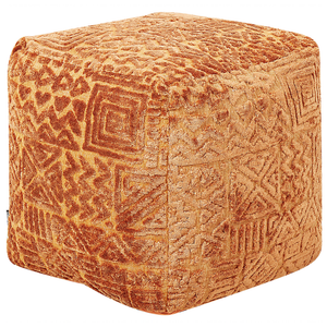 Pouf marrone dorato in poliestere e viscosa 50 x 50 x 50 cm con imbottitura in EPS Rivestimento spesso con motivo bohémien.