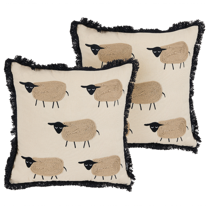 Set di 2 cuscini decorativi Beige Cotone 45 x 45 cm Motivo Pecora Moderno Decor Accessori