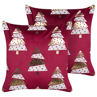 Set di 2 cuscini in velluto con stampa alberi di Natale rosso sfoderabili 45 x 45 cm soggiorno camera da letto