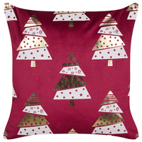 Set di 2 cuscini in velluto con stampa alberi di Natale rosso sfoderabili 45 x 45 cm soggiorno camera da letto