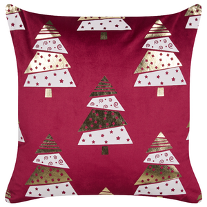 Set di 2 cuscini in velluto con stampa alberi di Natale rosso sfoderabili 45 x 45 cm soggiorno camera da letto