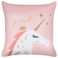 Set di 2 cuscini per bambini in tessuto di velluto rosa 45 x 45 cm Motivo unicorno sfoderabile Soggiorno Camera da letto