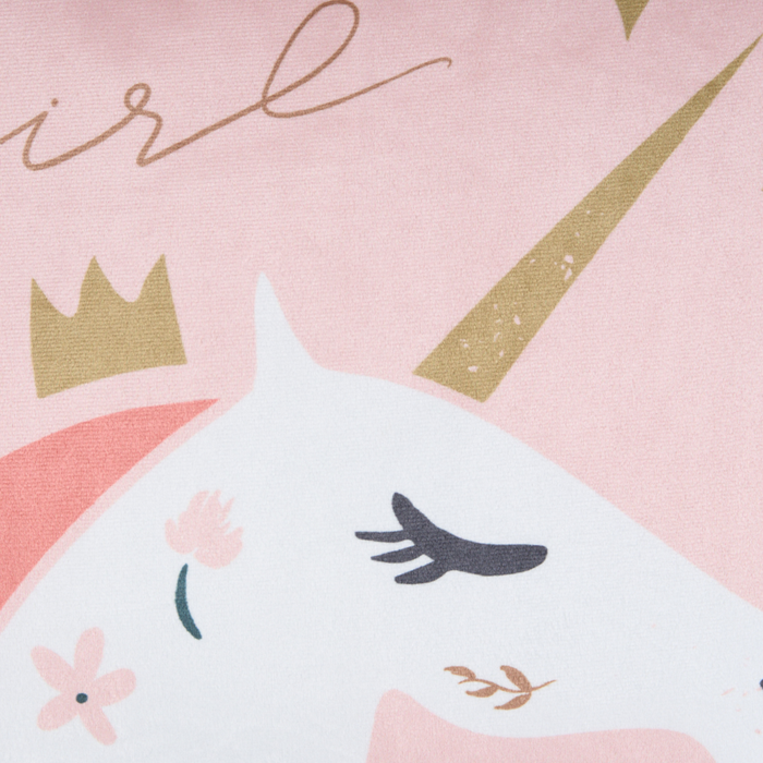 Set di 2 cuscini per bambini in tessuto di velluto rosa 45 x 45 cm Motivo unicorno sfoderabile Soggiorno Camera da letto