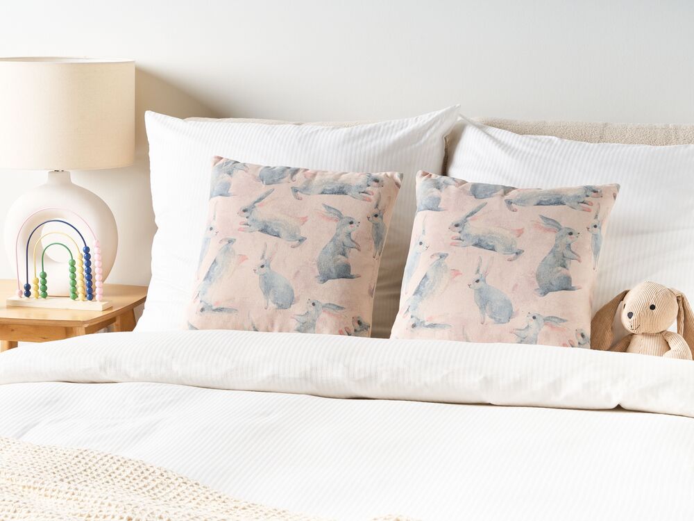 Set di 2 cuscini sparsi in cotone e poliestere grigio 45 x 45 cm Motivo coniglio sfoderabile Soggiorno Camera da letto