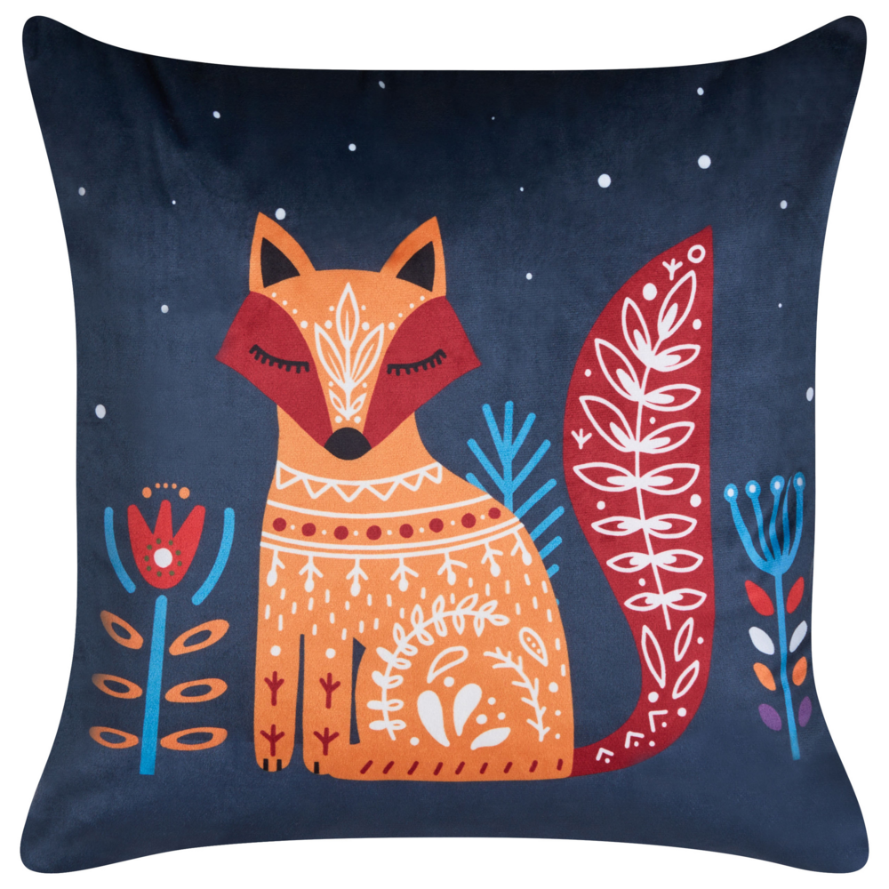 Set di 2 cuscini decorativi in velluto blu scuro 45 x 45 cm per bambini Stampa motivo volpe moderna per bambini Accessori d'arredo