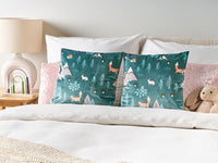 Set di 2 cuscini decorativi in velluto verde menta 45 x 45 cm per bambini con stampa di motivi animali forestali moderni per bambini Accessori decorativi