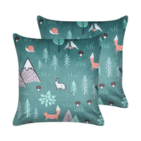 Set di 2 cuscini decorativi in velluto verde menta 45 x 45 cm per bambini con stampa di motivi animali forestali moderni per bambini Accessori decorativi