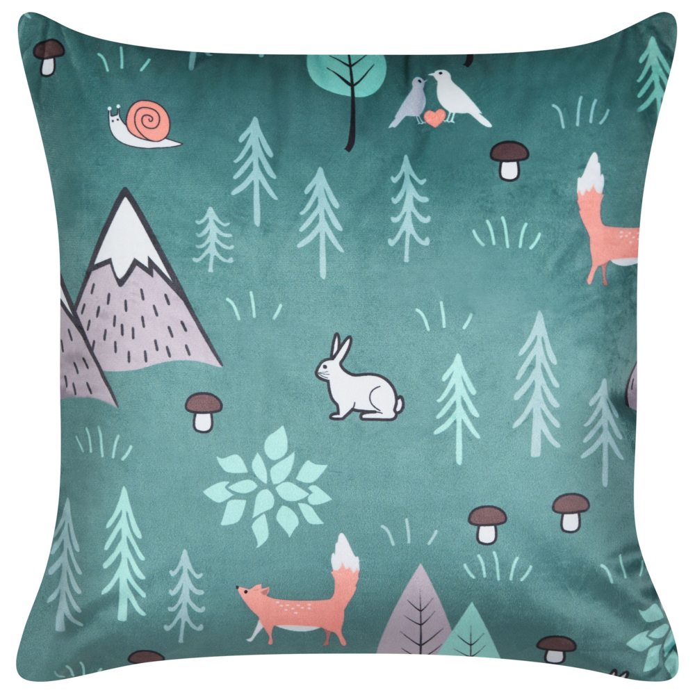 Set di 2 cuscini decorativi in velluto verde menta 45 x 45 cm per bambini con stampa di motivi animali forestali moderni per bambini Accessori decorativi