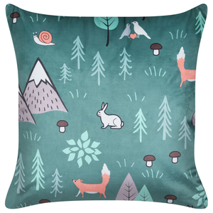 Set di 2 cuscini decorativi in velluto verde menta 45 x 45 cm per bambini con stampa di motivi animali forestali moderni per bambini Accessori decorativi