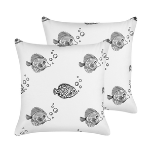 Set di 2 cuscini in cotone bianco sfoderabili con motivo a pesci 45 x 45 cm per bambini cameretta