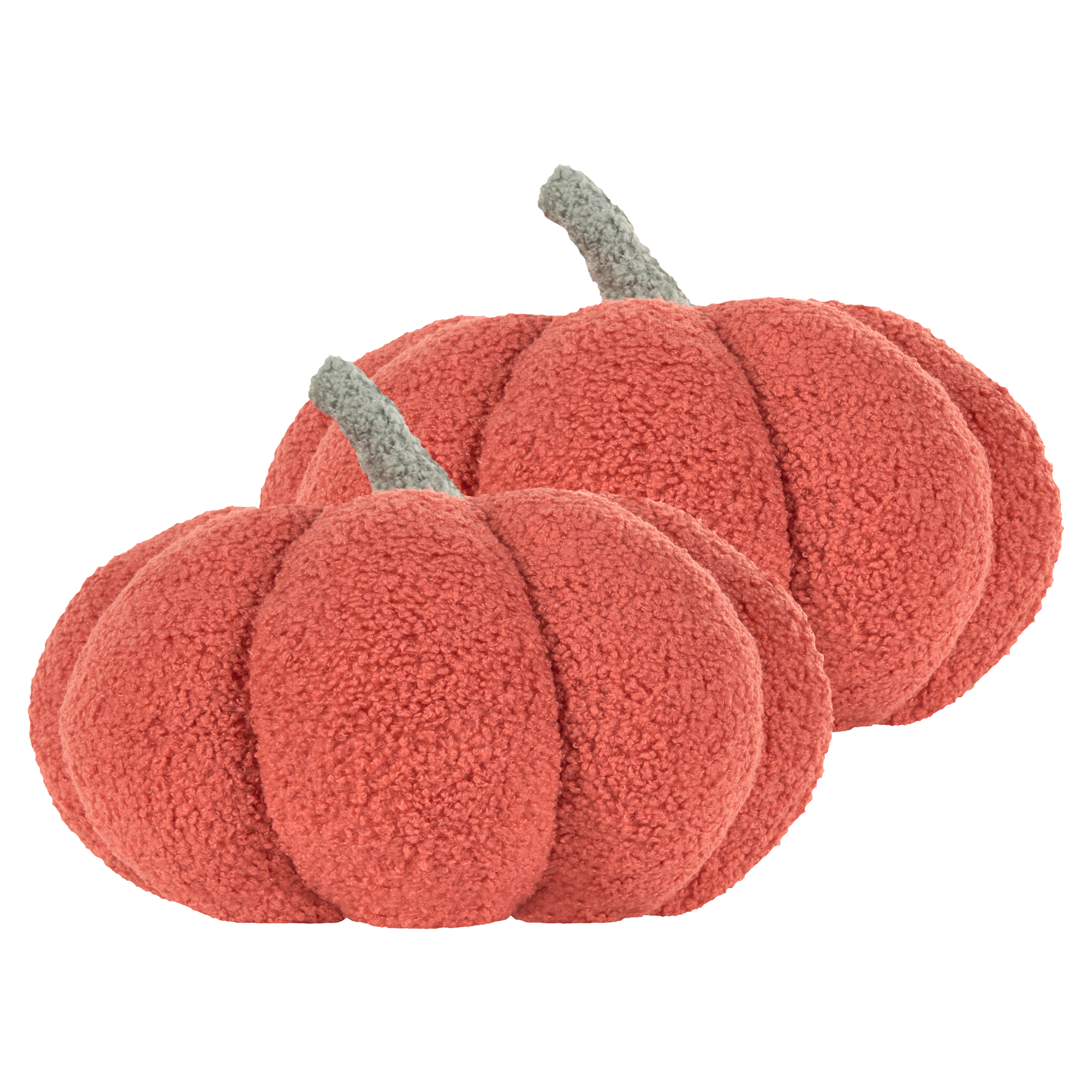 	Set 2 cuscini di peluche a forma di zucca in tessuto bouclé arancione âŒ€ 28 cm decorazione accessorio di halloween