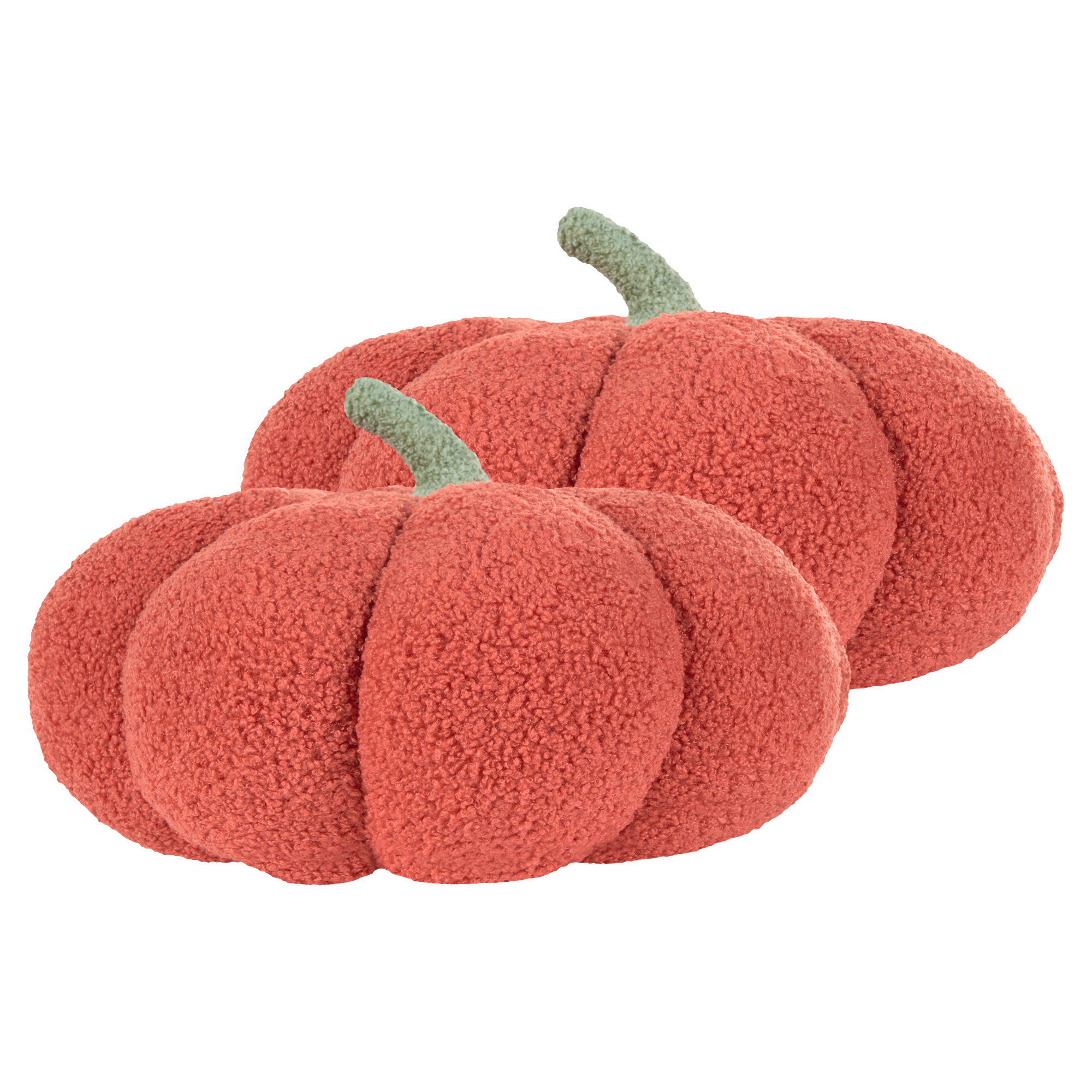 Set 2 cuscini di peluche a forma di zucca in tessuto bouclé arancione âŒ€ 35 cm decorazione accessorio di halloween