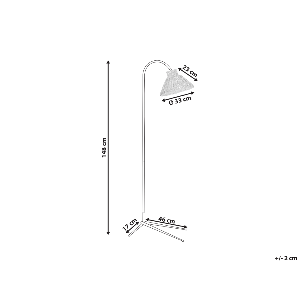 Lampada da terra con struttura in metallo nero e paralume in rattan naturale stile boho soggiorno salotto