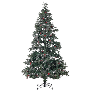 Albero di Natale con Neve Artificiale con Pigne e Bacche Rosse 210 cm stile tradizionale classico