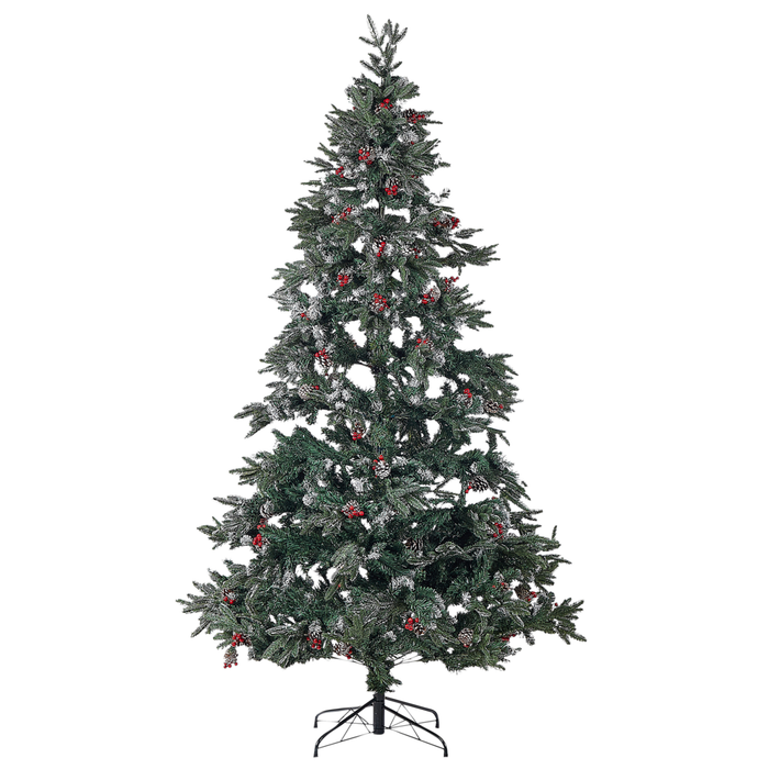 Albero di Natale con Neve Artificiale con Pigne e Bacche Rosse 210 cm stile tradizionale classico