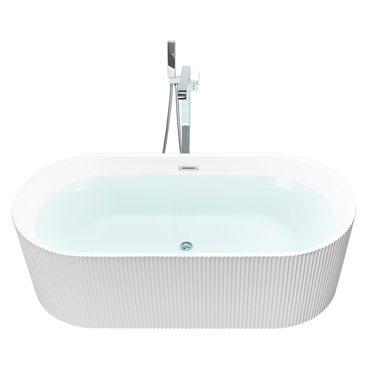 Vasca da bagno freestanding ovale in acrilico bianco opaco 170 x 80 cm Finitura scanalata Bagno in stile moderno
