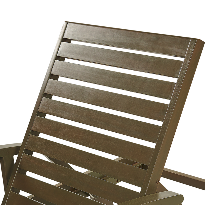 Lettino prendisole da esterno classico con doghe in legno di acacia scuro schienale regolabile ruote integrate stile rustico con cuscino blu e beige