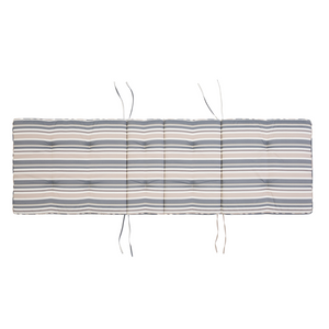 Lettino prendisole da esterno classico con doghe in legno di acacia scuro schienale regolabile ruote integrate stile rustico con cuscino blu e beige