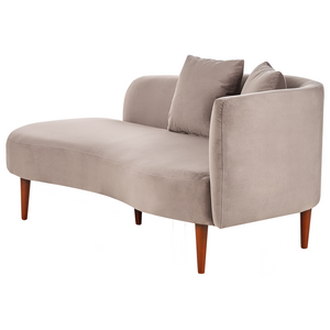 Chaise Lounge in velluto tortora lato destro gambe in legno scuro design moderno