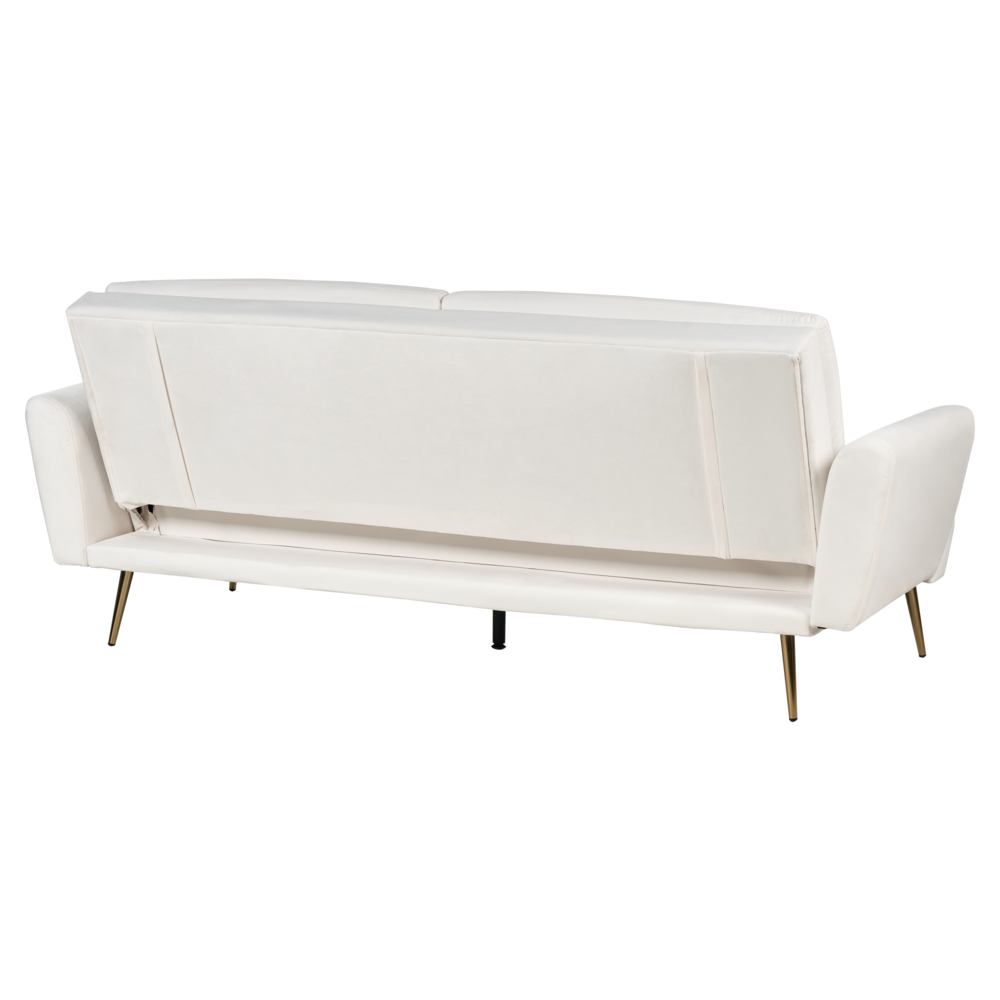 Divano Letto Velluto Bianco Sporco 3 Posti Click Clack Gambe In Metallo Dorato