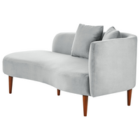 Chaise Lounge in velluto grigio chiaro lato destro gambe in legno scuro design moderno