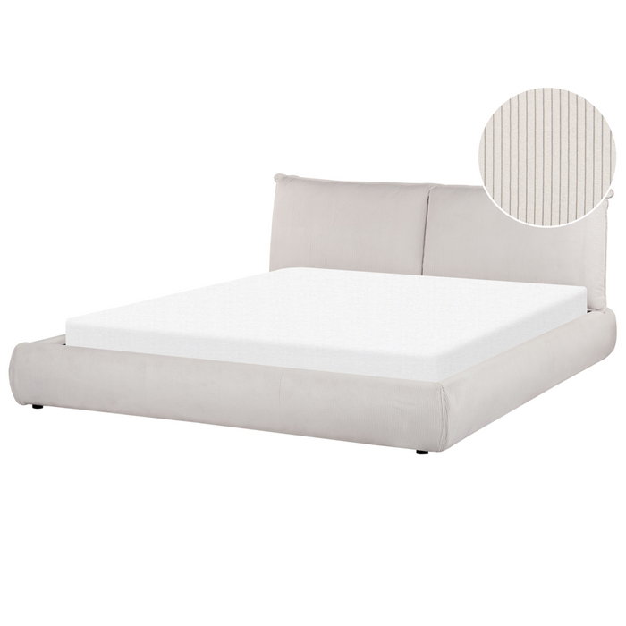 Letto ad acqua EU King Size Beige Velluto a Coste 180 x 200 cm con materasso con spessa testata imbottita e pediera Camera da letto in stile moderno