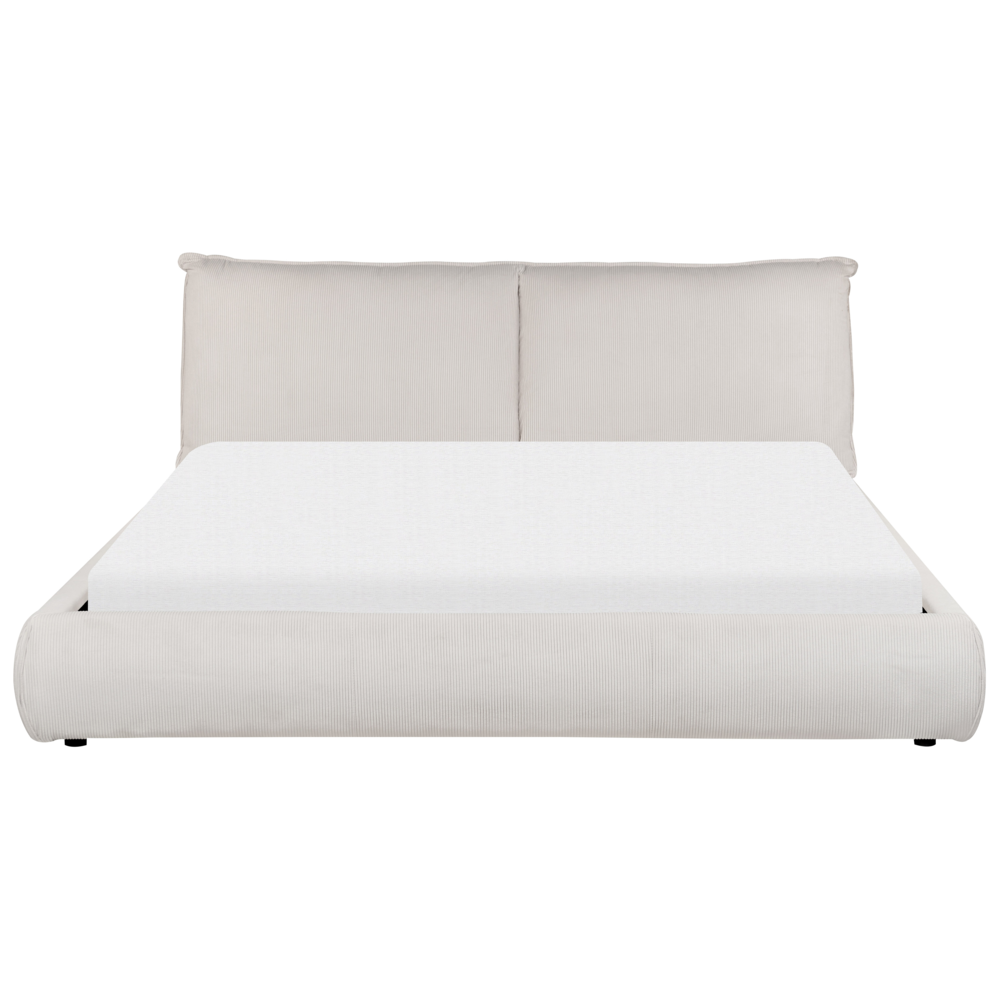 Letto ad acqua EU King Size Beige Velluto a Coste 180 x 200 cm con materasso con spessa testata imbottita e pediera Camera da letto in stile moderno