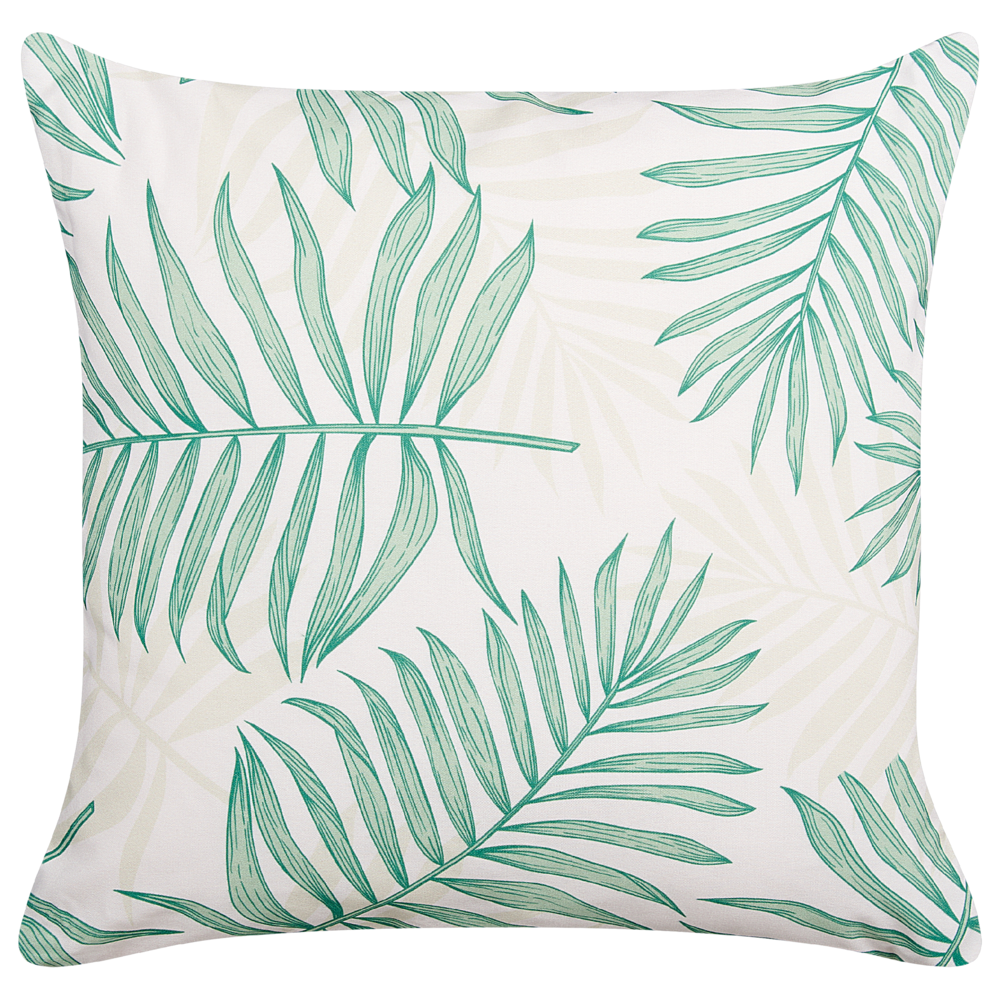 Set di 2 cuscini da esterno in tessuto di poliestere beige e verde con motivo a foglia di palma 45 x 45 cm esterno interno giardino