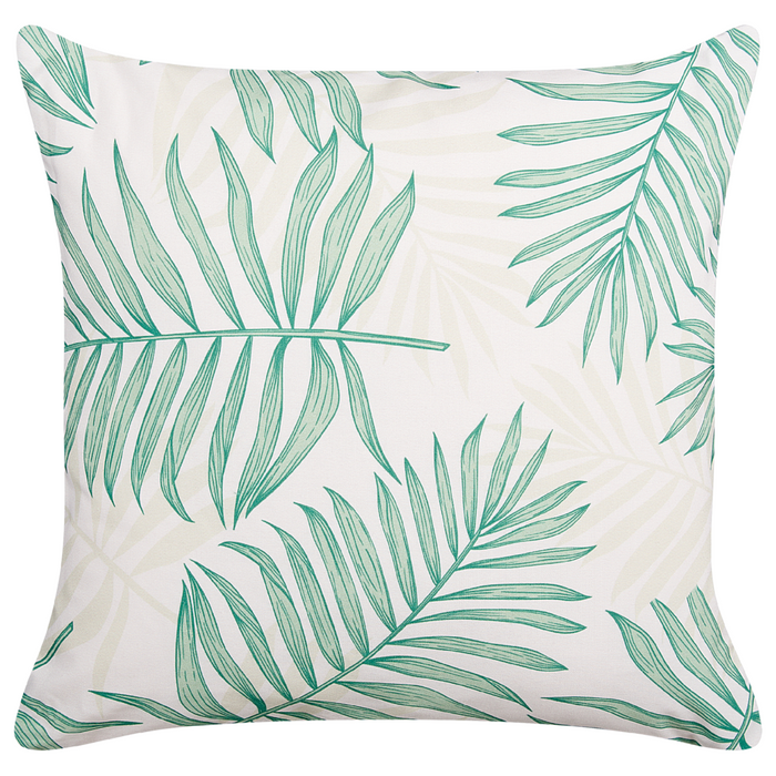 Set di 2 cuscini da esterno in tessuto di poliestere beige e verde con motivo a foglia di palma 45 x 45 cm esterno interno giardino