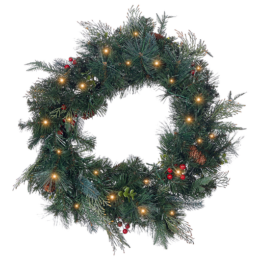 Ghirlanda di Natale in materiale sintetico verde con bacche di pigna con Luci LED 60 cm accessorio decorazione natalizia