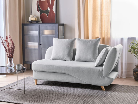 Chaise Longue in tessuto grigio chiaro lato destro con contenitore stile moderno soggiorno