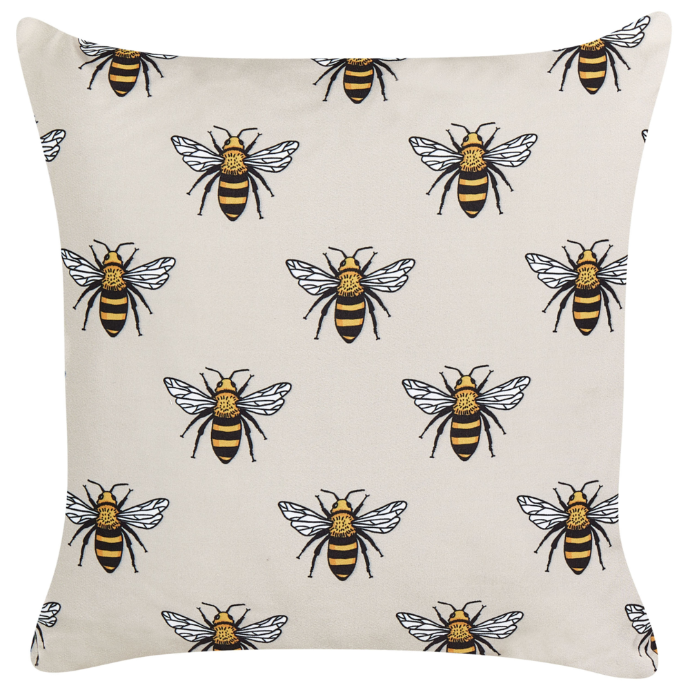 Set di 2 cuscini da giardino in poliestere beige con motivo ape 45 x 45 cm rettangolare moderno per esterni resistente all'acqua.