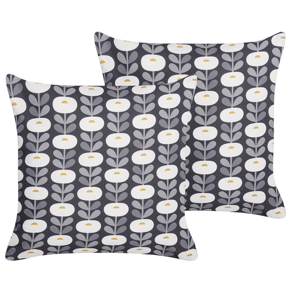 Set di 2 cuscini da giardino in tessuto di poliestere grigio con motivo geometrico 45 x 45 cm resistente all'acqua