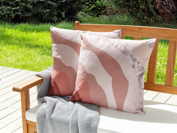 Set di 2 cuscini da giardino per esterni in poliestere con motivo astratto rosa 45 x 45 cm fodere resistenti all'acqua