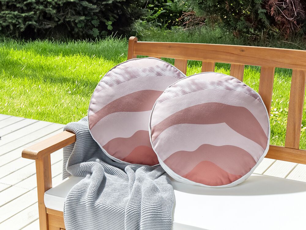Set di 2 cuscini da giardino per esterni in poliestere con motivo astratto rosa ⌀ 40 cm fodere resistenti all'acqua