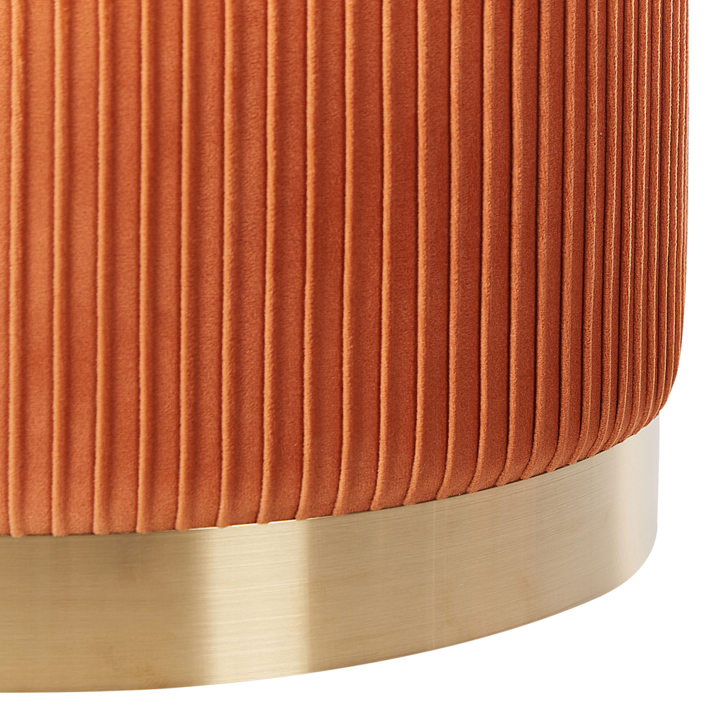Set di 2 pouf portaoggetti Rivestimento in velluto di poliestere arancione Base dorata Design moderno Ciuffo orizzontale Soggiorno pezzo