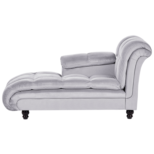 Chaise longue Velluto Grigio Destra Imbottitura Gambe Nere Design Moderno