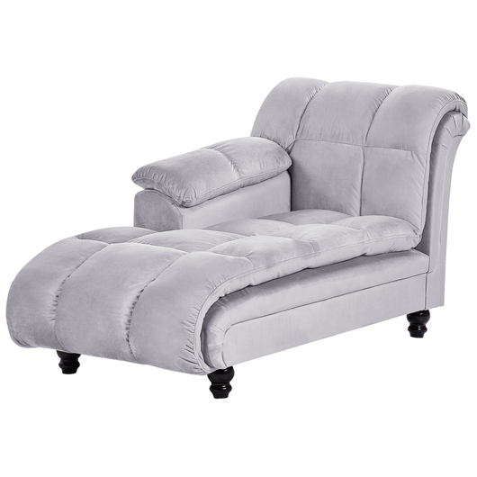 Chaise longue Velluto Grigio Destra Imbottitura Gambe Nere Design Moderno