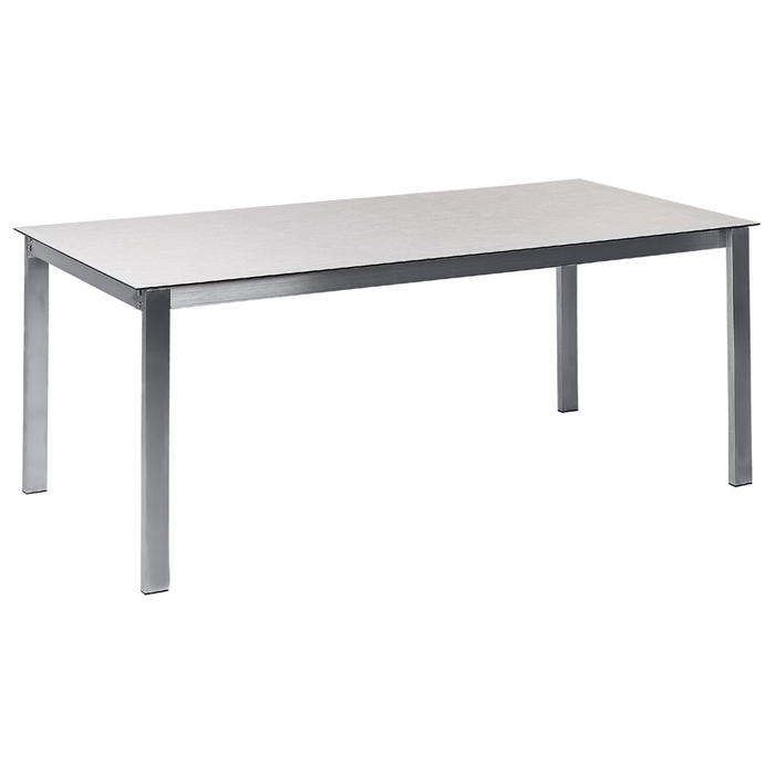 Set da giardino con 4 posti in acciaio inox con tavolo piano in vetro e Sedie in tessuto bianco esterno moderno