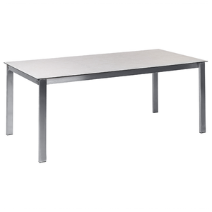 Set da giardino con 4 posti in acciaio inox con tavolo piano in vetro bianco e Sedie in tessuto beige esterno moderno set elegante