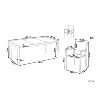 Set da giardino con 4 posti in acciaio inox con tavolo piano in vetro bianco e Sedie in tessuto beige esterno moderno set elegante