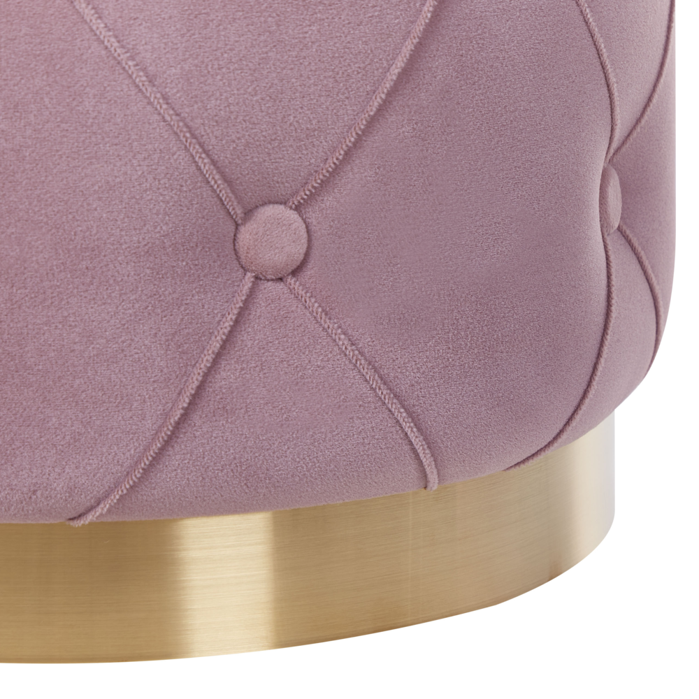 Set di pouf portaoggetti in velluto di poliestere rosa con rivestimento capitonnè base dorata design retrò