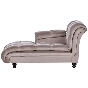 Chaise longue Taupe Rivestimento in Poliestere Destra Imbottitura Biscuit Gambe Nere Design Moderno