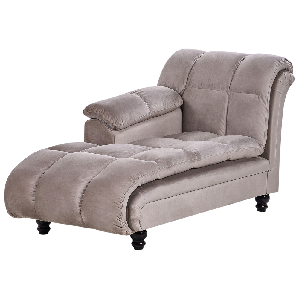 Chaise longue Taupe Rivestimento in Poliestere Destra Imbottitura Biscuit Gambe Nere Design Moderno