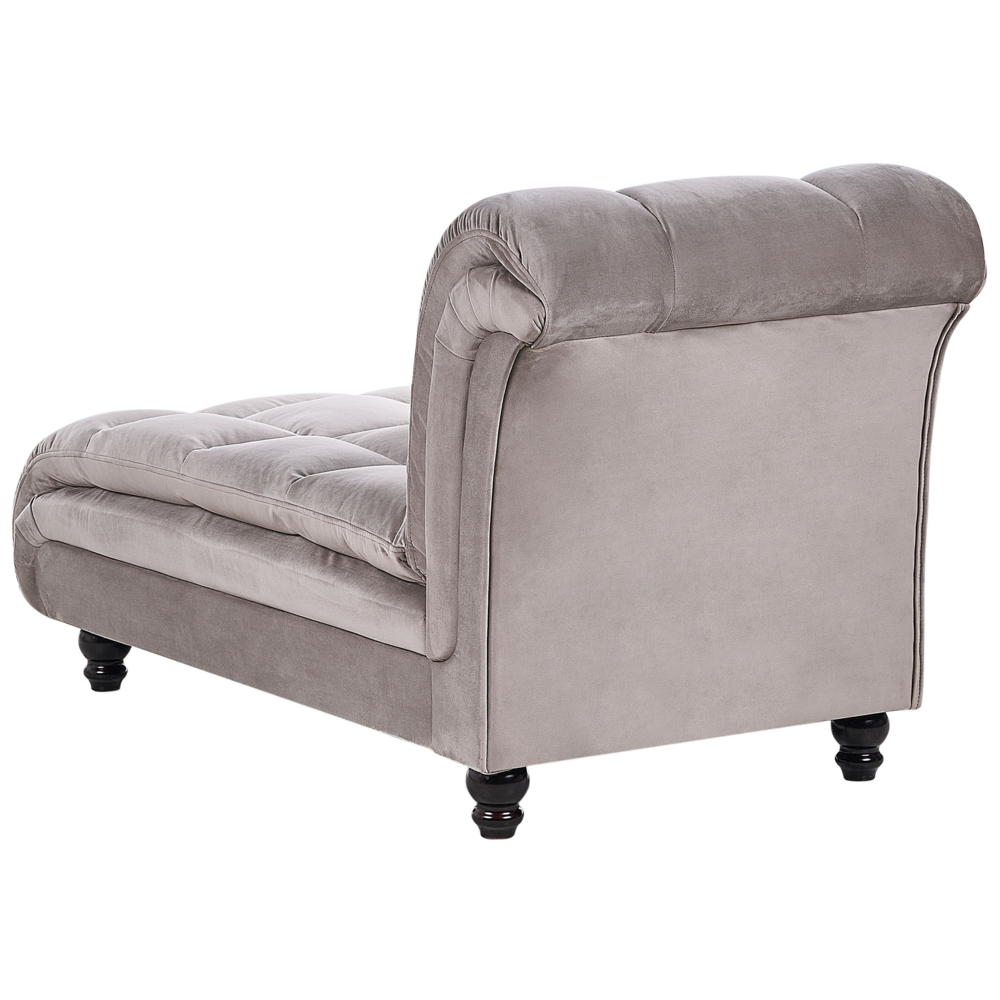 Chaise longue Taupe Rivestimento in Poliestere Destra Imbottitura Biscuit Gambe Nere Design Moderno
