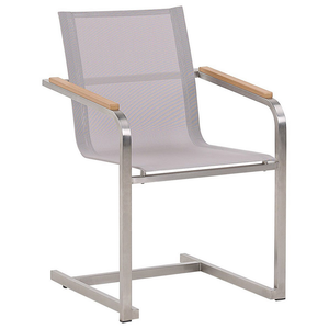 Set da giardino con 4 posti in acciaio inox con tavolo piano in vetro e Sedie in tessuto bianco esterno moderno