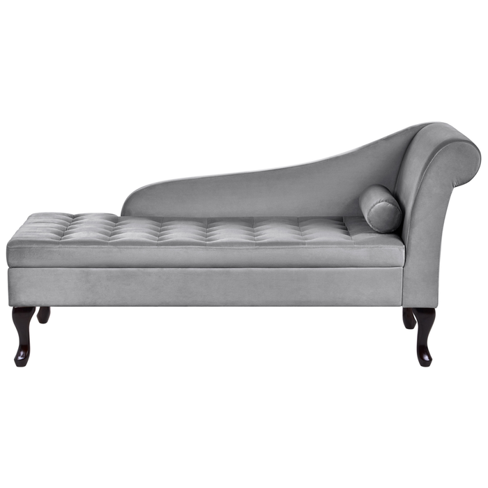 Chaise longue Grigio Chiaro Rivestimento In Velluto Gambe Nere Design Moderno Versione Destra
