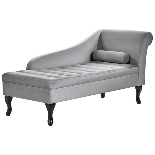 Chaise longue Grigio Chiaro Rivestimento In Velluto Gambe Nere Design Moderno Versione Destra