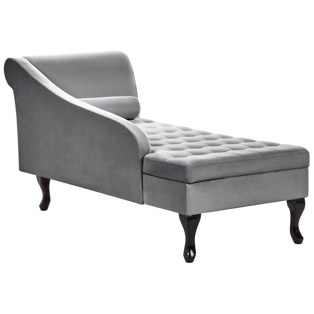 Chaise longue Grigio Chiaro Rivestimento In Velluto Gambe Nere Design Moderno Versione Destra